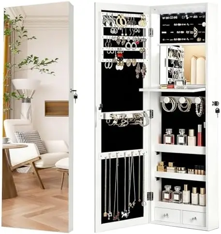 Full Length Mirror Jewelry Armoire - dengan cermin berukuran penuh, 6 lampu