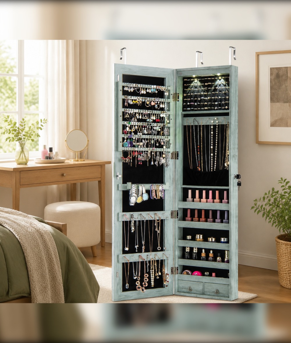 Full Length Mirror Jewelry Armoire - Lemari Perhiasan yang Dipasang di Dinding