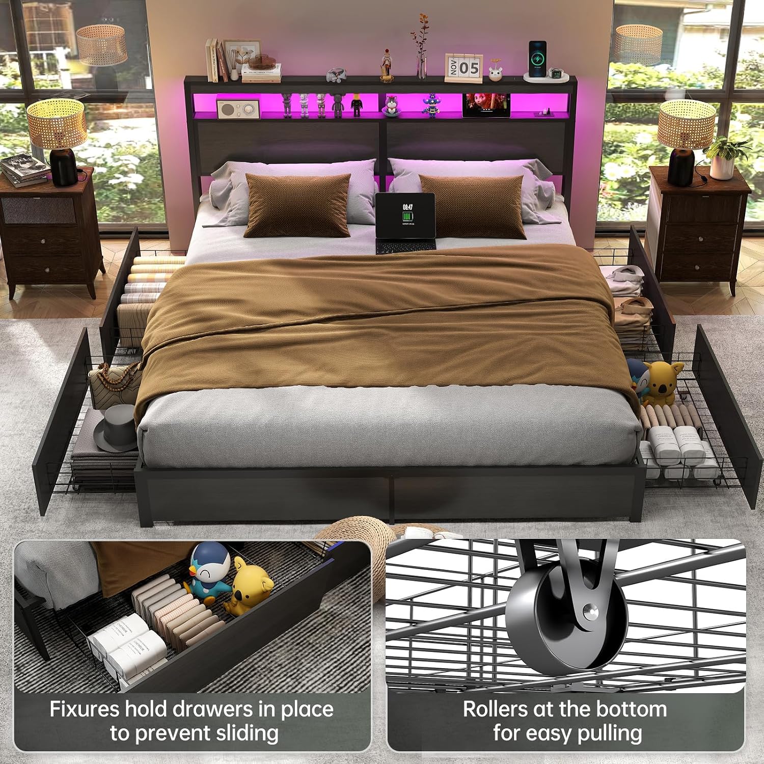 King Size Bed Frame With Storage Drawers - Rangka Tempat Tidur King Size dengan