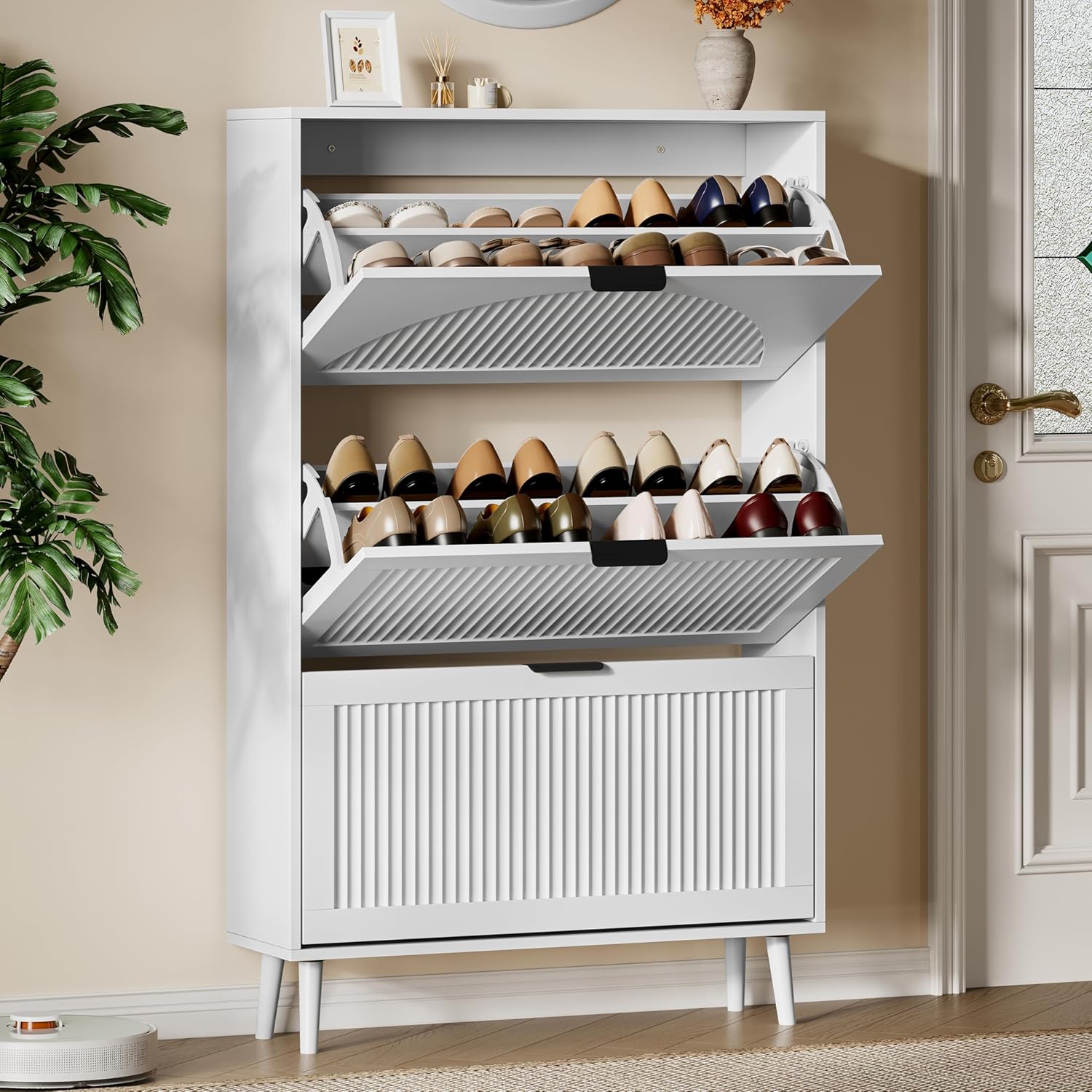 Shoe Rack Cabinet Narrow Entryway - Lemari Sepatu 3 Laci Lipat, Tinggi