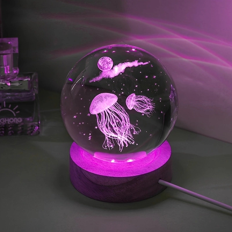 Floating Nightstand With Led Light - Bola kristal LED ukiran Laser ubur-ubur