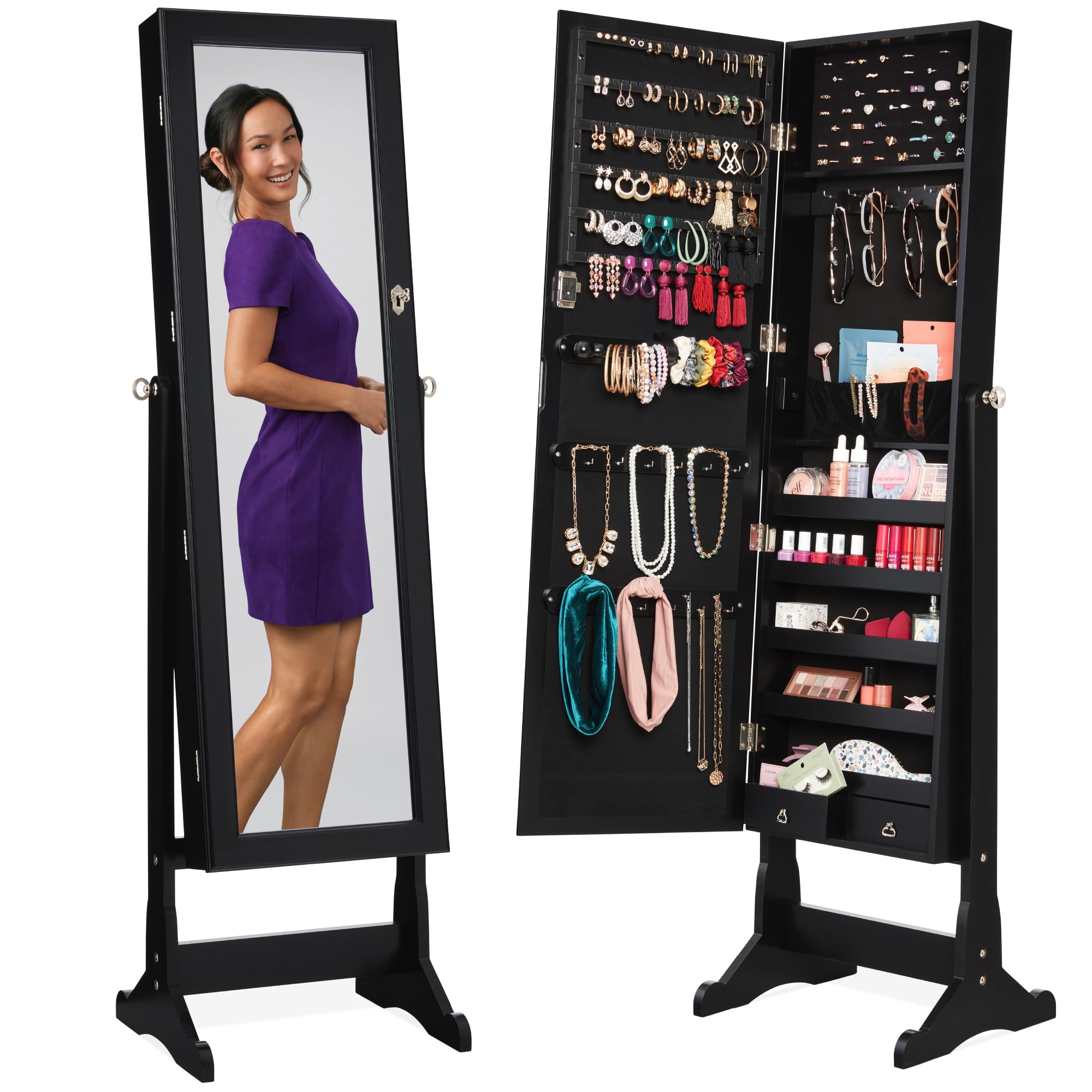 Full Length Mirror Jewelry Armoire - Lemari Perhiasan Berdiri Sendiri, Cermin Berdiri