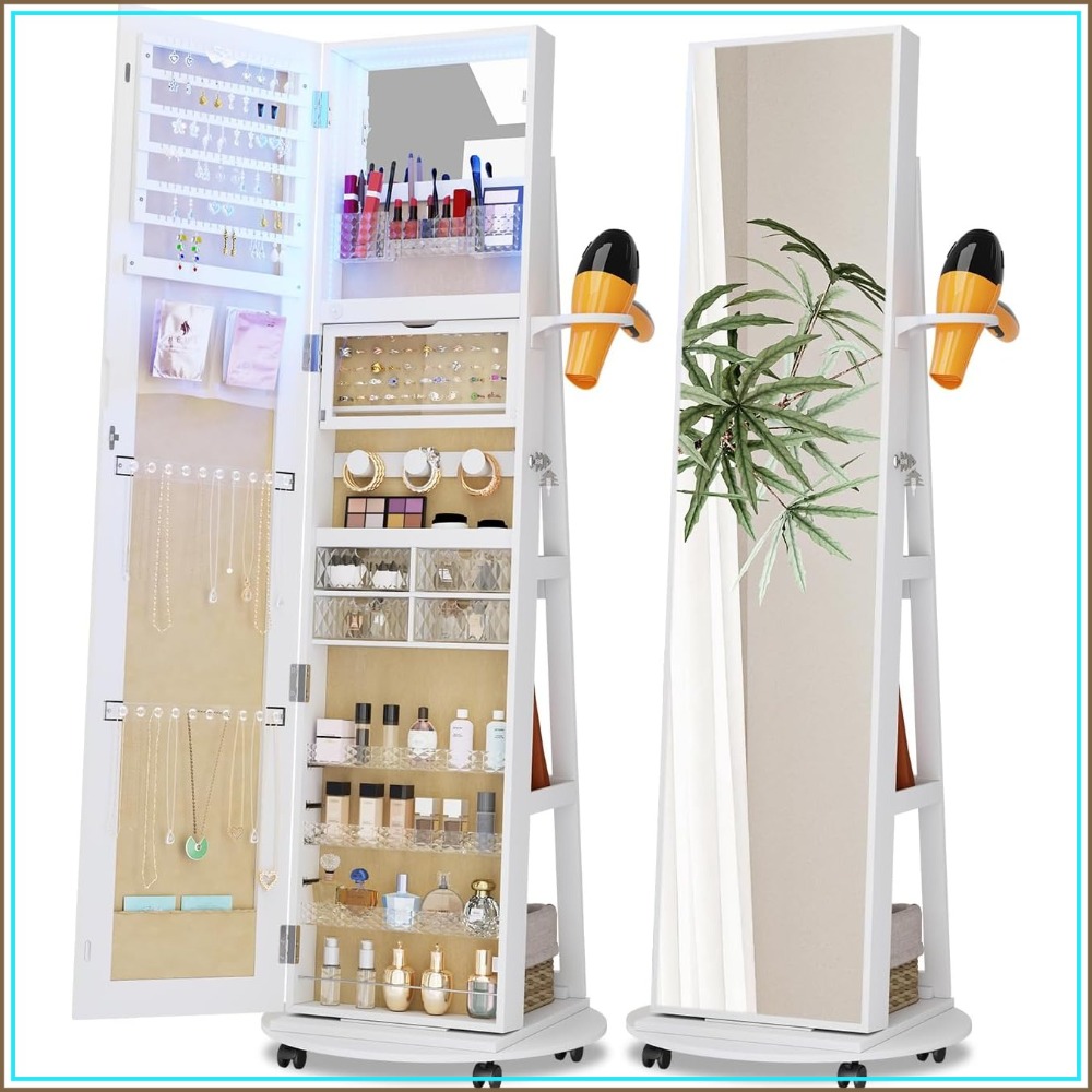 Full Length Mirror Jewelry Armoire - Lemari Perhiasan dengan Cermin Panjang dan