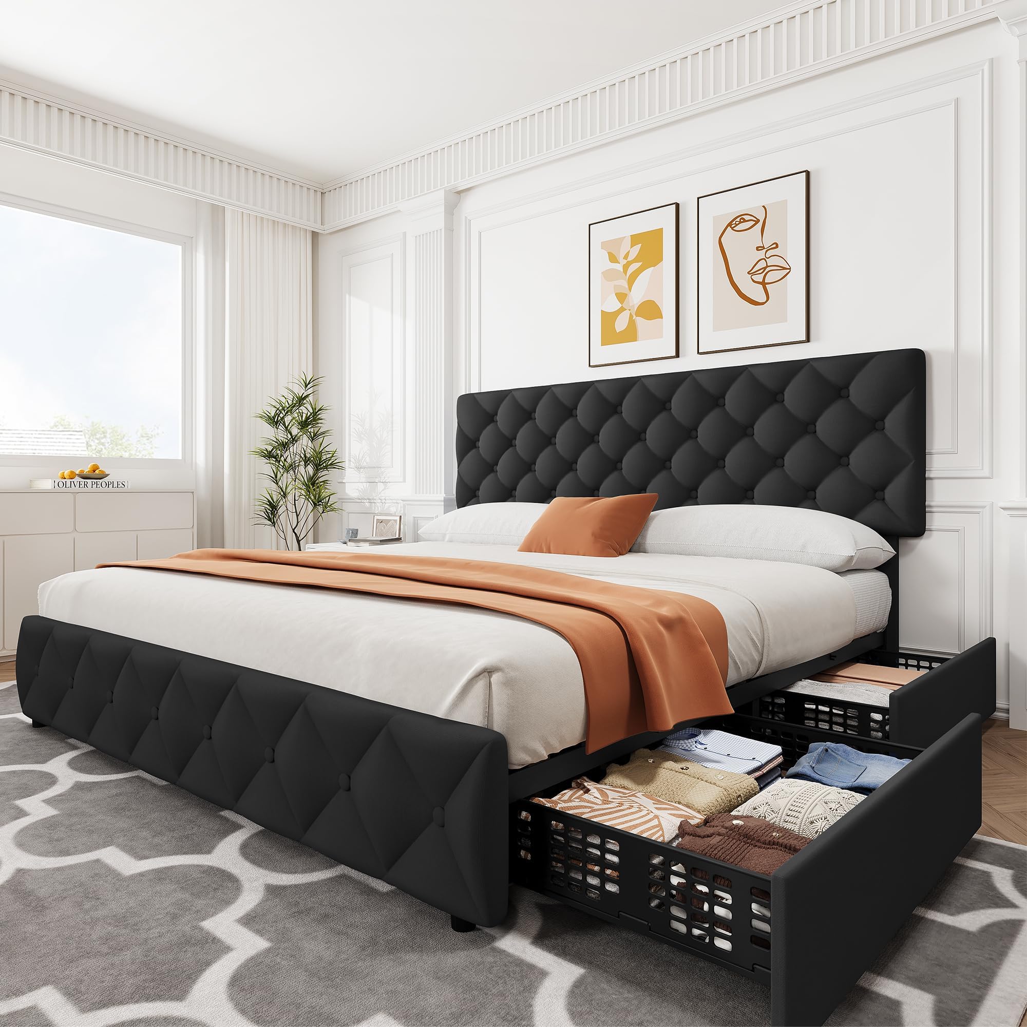 King Size Bed Frame With Storage Drawers - Rangka Tempat Tidur Ukuran King dengan