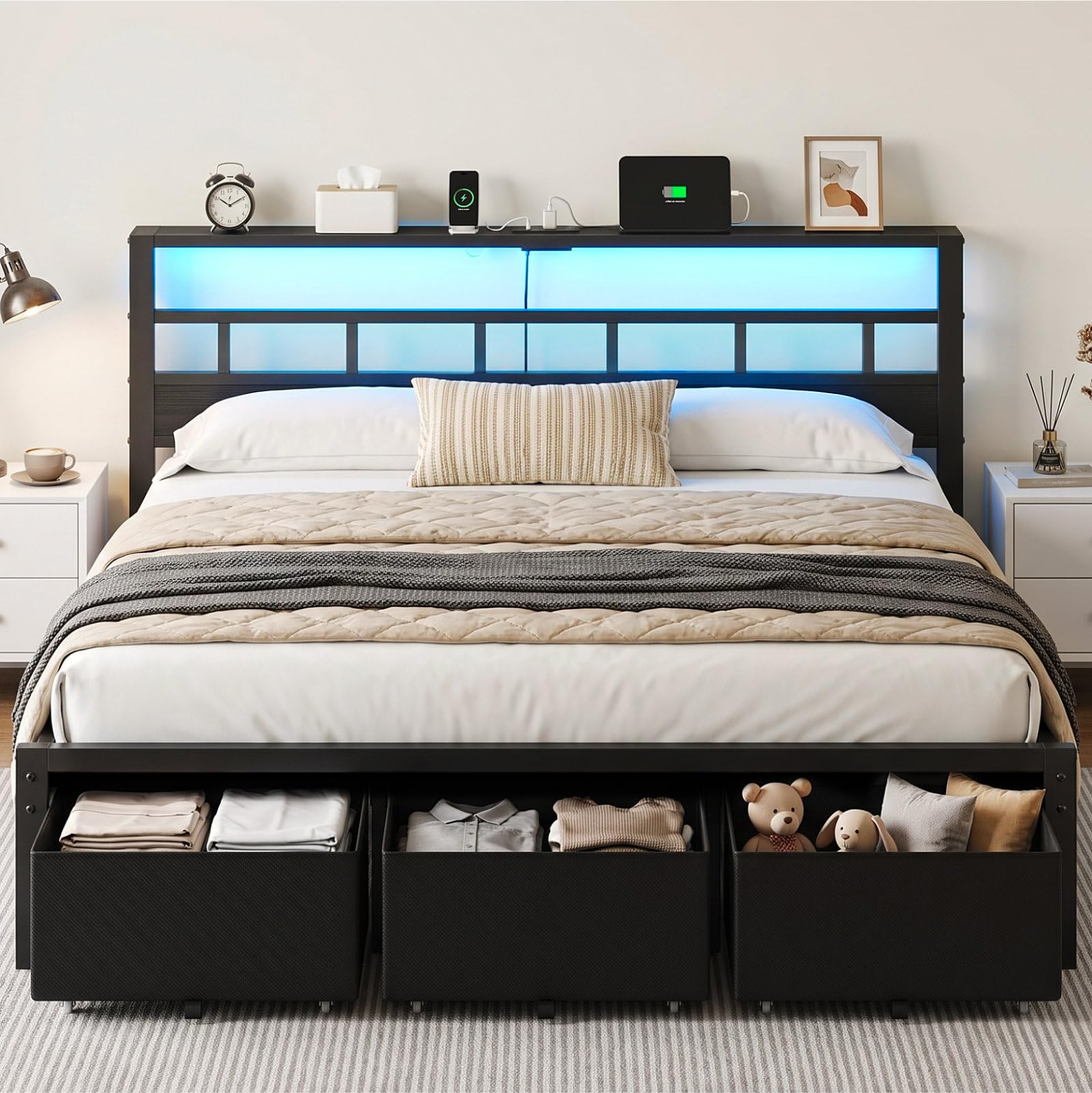 King Size Bed Frame With Storage Drawers - Rangka Tempat Tidur Ukuran King dengan