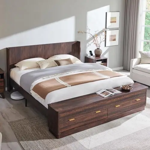 King Size Bed Frame With Storage Drawers - Rangka Tempat Tidur King Size Beralur