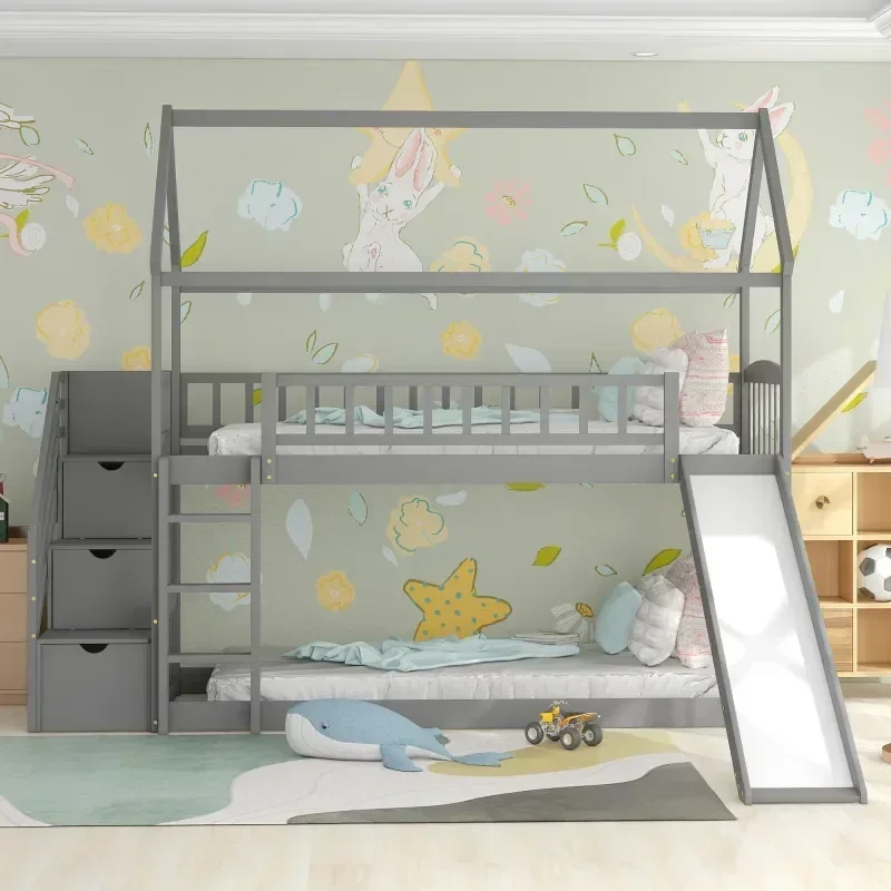 Tempat tidur anak-anak berbaha - Bunk Bed With Stairs And Slide ulasan dan harga