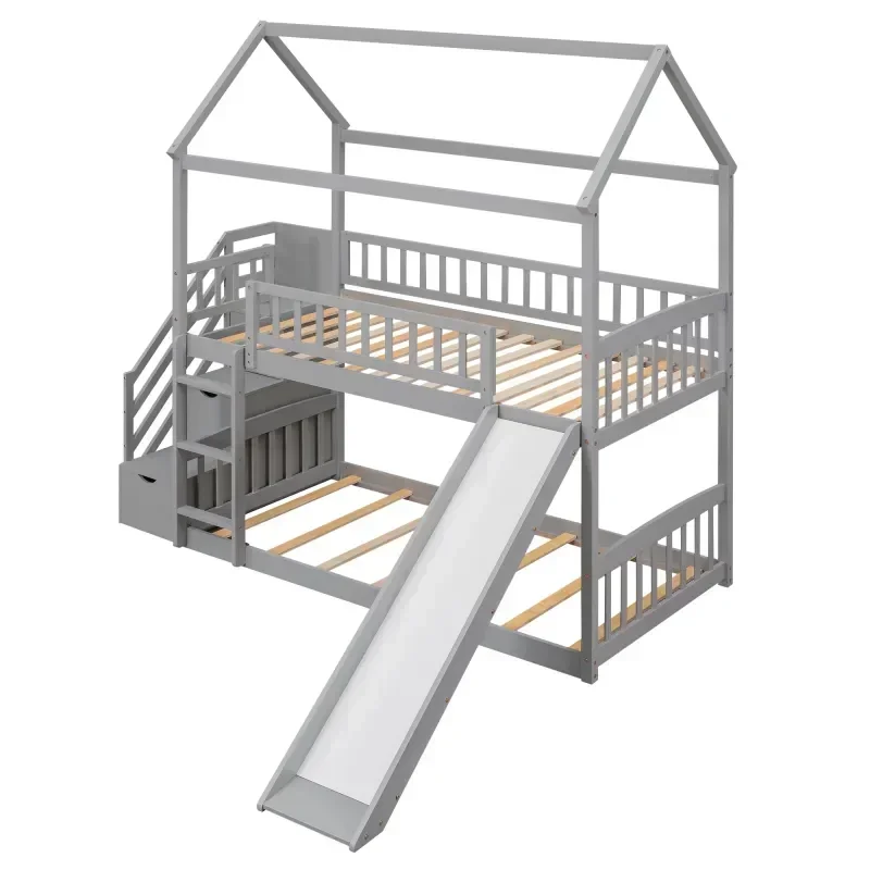 Tempat tidur anak-anak berbaha - Bunk Bed With Stairs And Slide ulasan dan harga