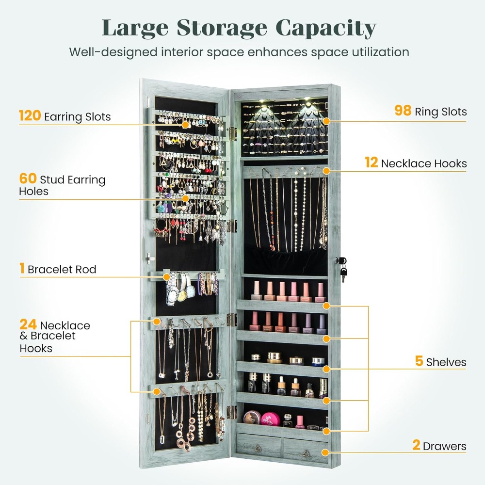 Lemari Perhiasan yang Dipasang - Full Length Mirror Jewelry Armoire ulasan dan harga