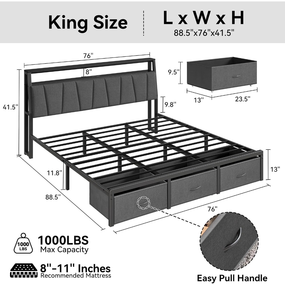 Rangka Tempat Tidur King Size  - King Size Bed Frame With Storage Drawers ulasan dan harga