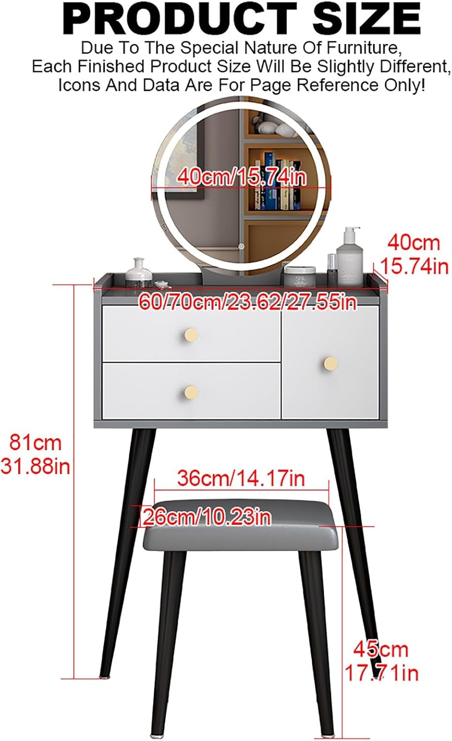 Meja Rias Kayu dengan Bangku B - Dressing Table Vanity With Lighted Mirror ulasan dan harga