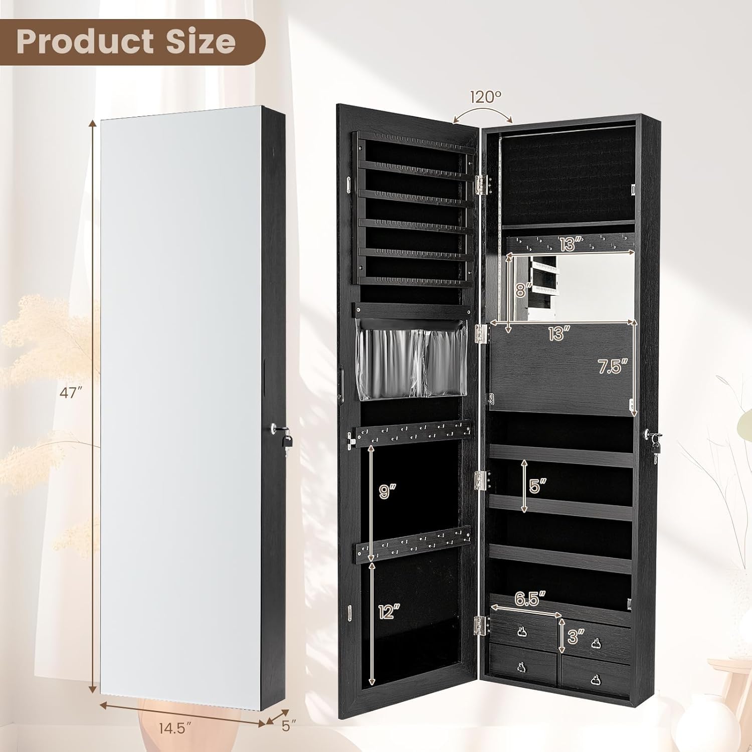 Lemari Perhiasan LED 47”, Cerm - Full Length Mirror Jewelry Armoire ulasan dan harga