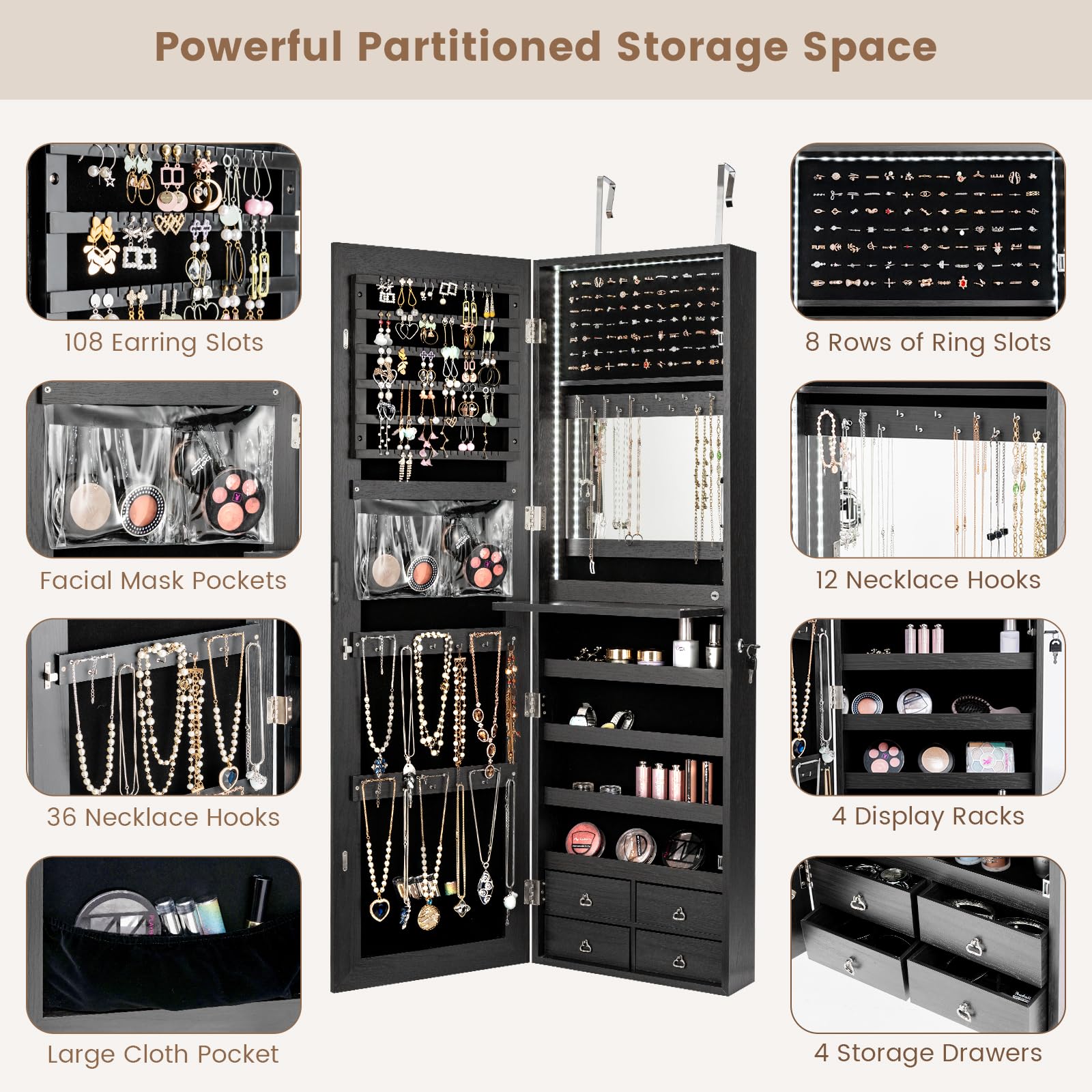 Lemari Perhiasan LED 47”, Cerm - Full Length Mirror Jewelry Armoire ulasan dan harga