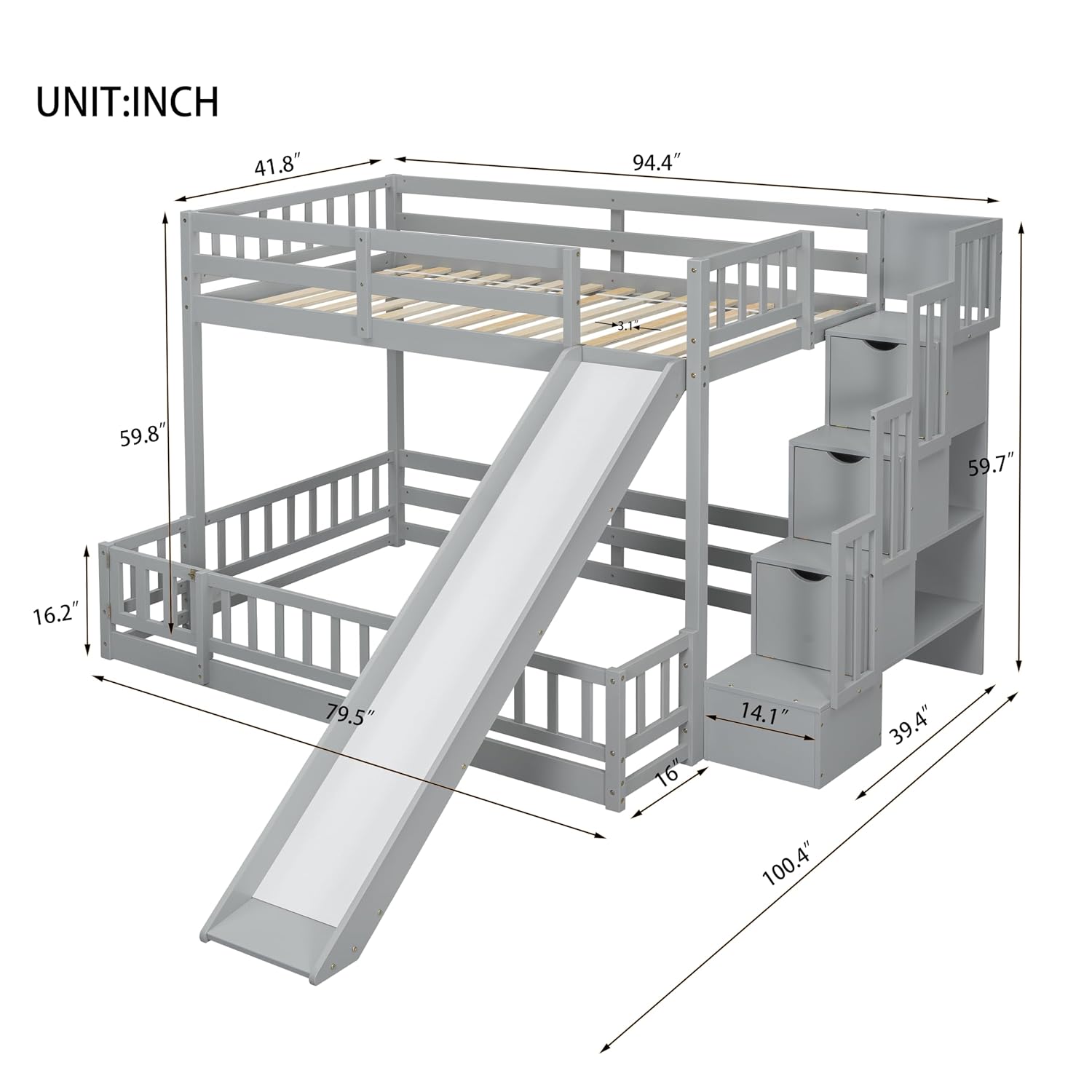 Tempat Tidur Susun Model Twin  - Bunk Bed With Stairs And Slide ulasan dan harga