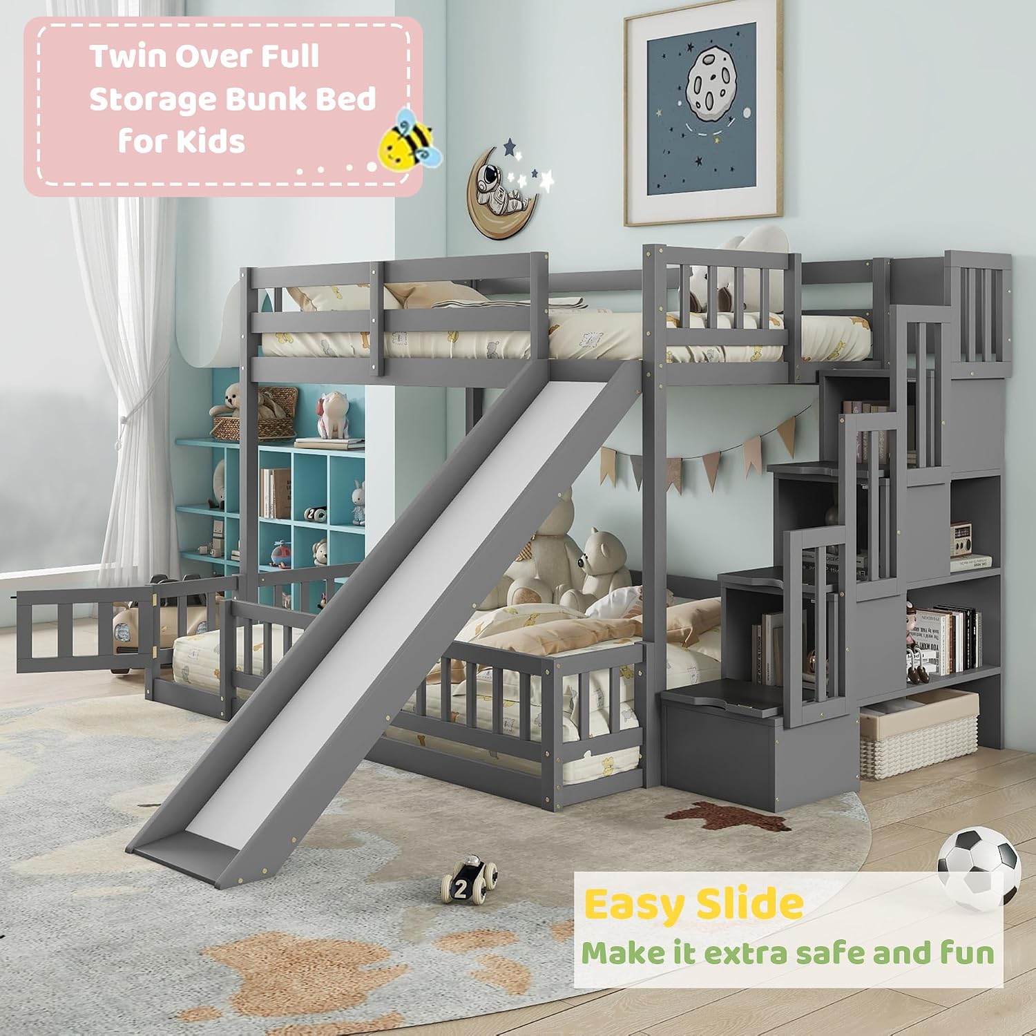 Tempat Tidur Susun Model Twin  - Bunk Bed With Stairs And Slide ulasan dan harga