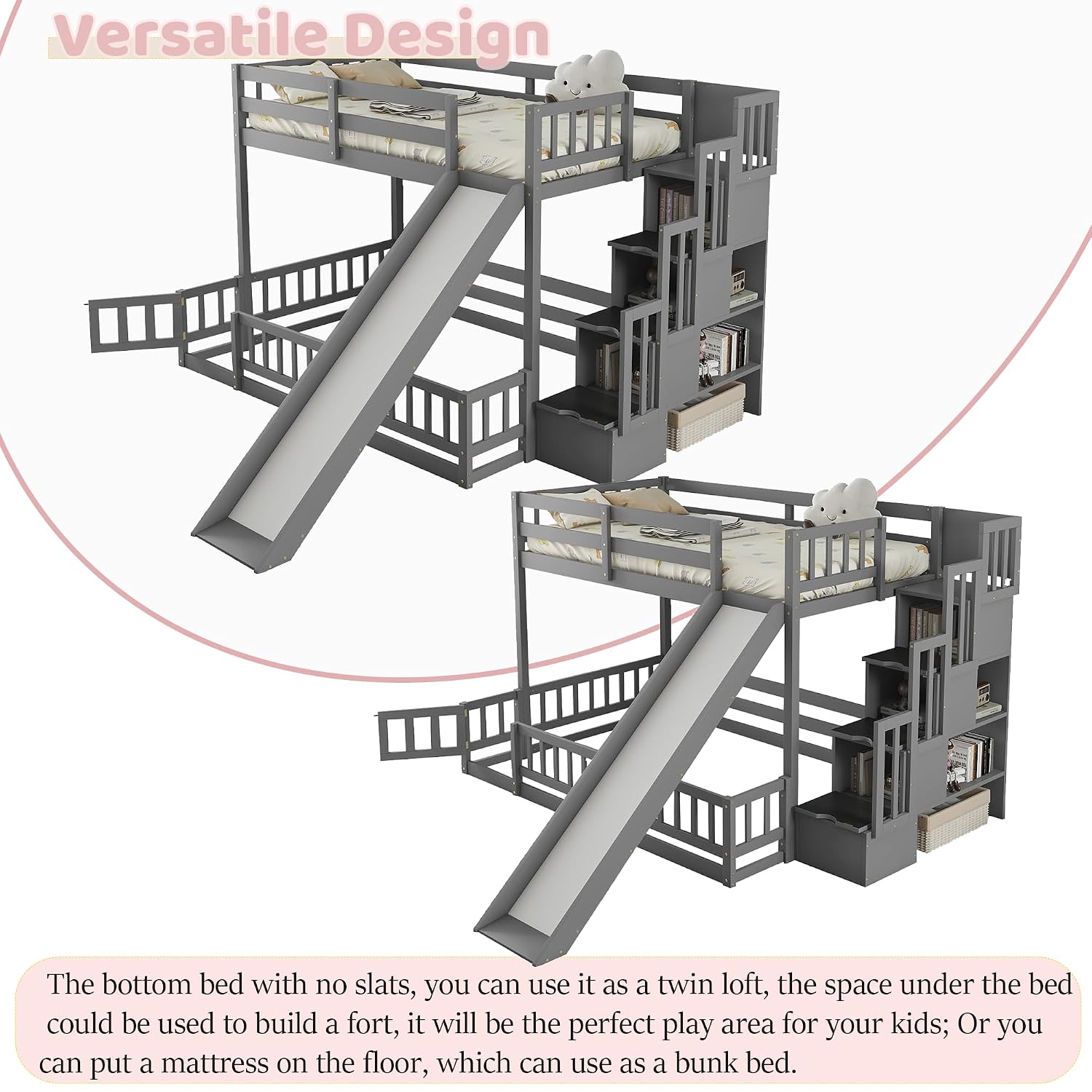 Tempat Tidur Susun Model Twin  - Bunk Bed With Stairs And Slide ulasan dan harga